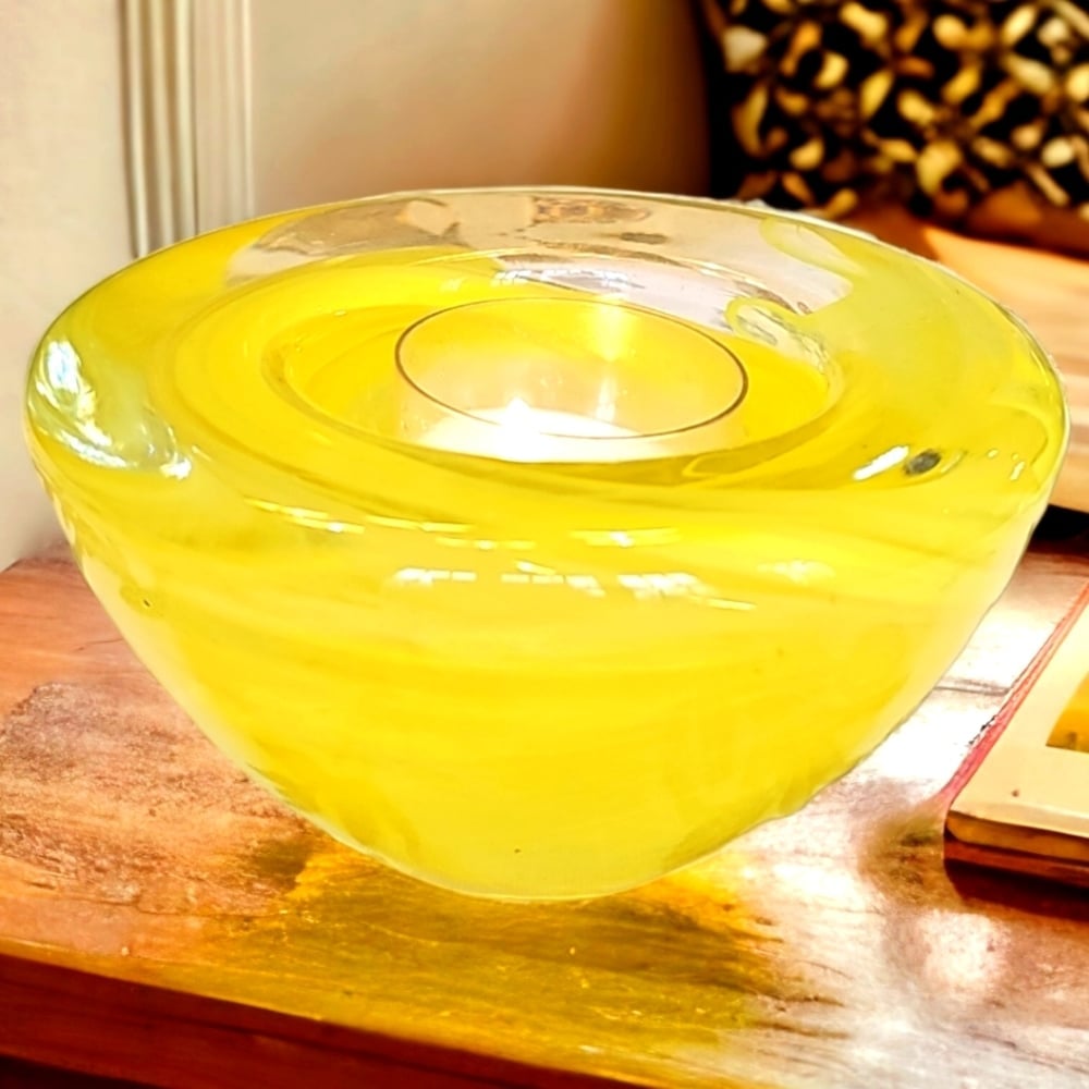 Kosta Boda Yellow & Clear Art Glass Tealight Votive