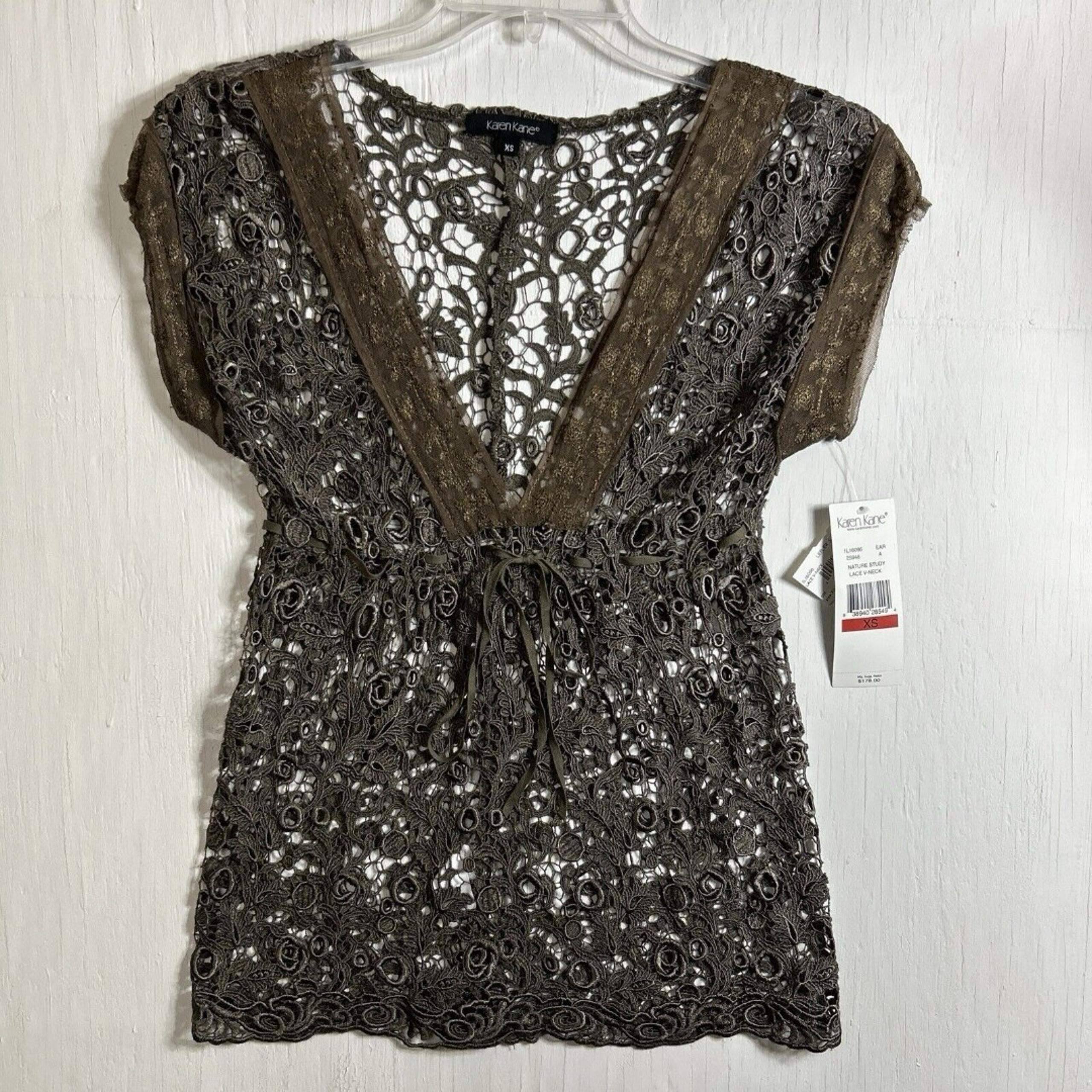 Karen Kane Nature Study Open Crochet Lace V-Neck Blouse Top - Women's Size XS