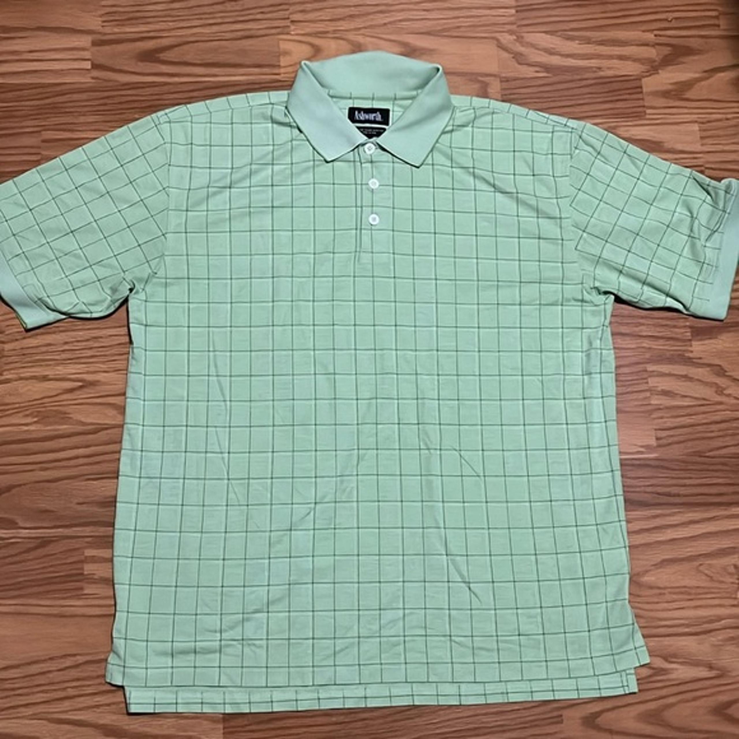 ASHWORTH Mens Golf POLO Short Sleeve Green & WHITE Shirt SIZE XL