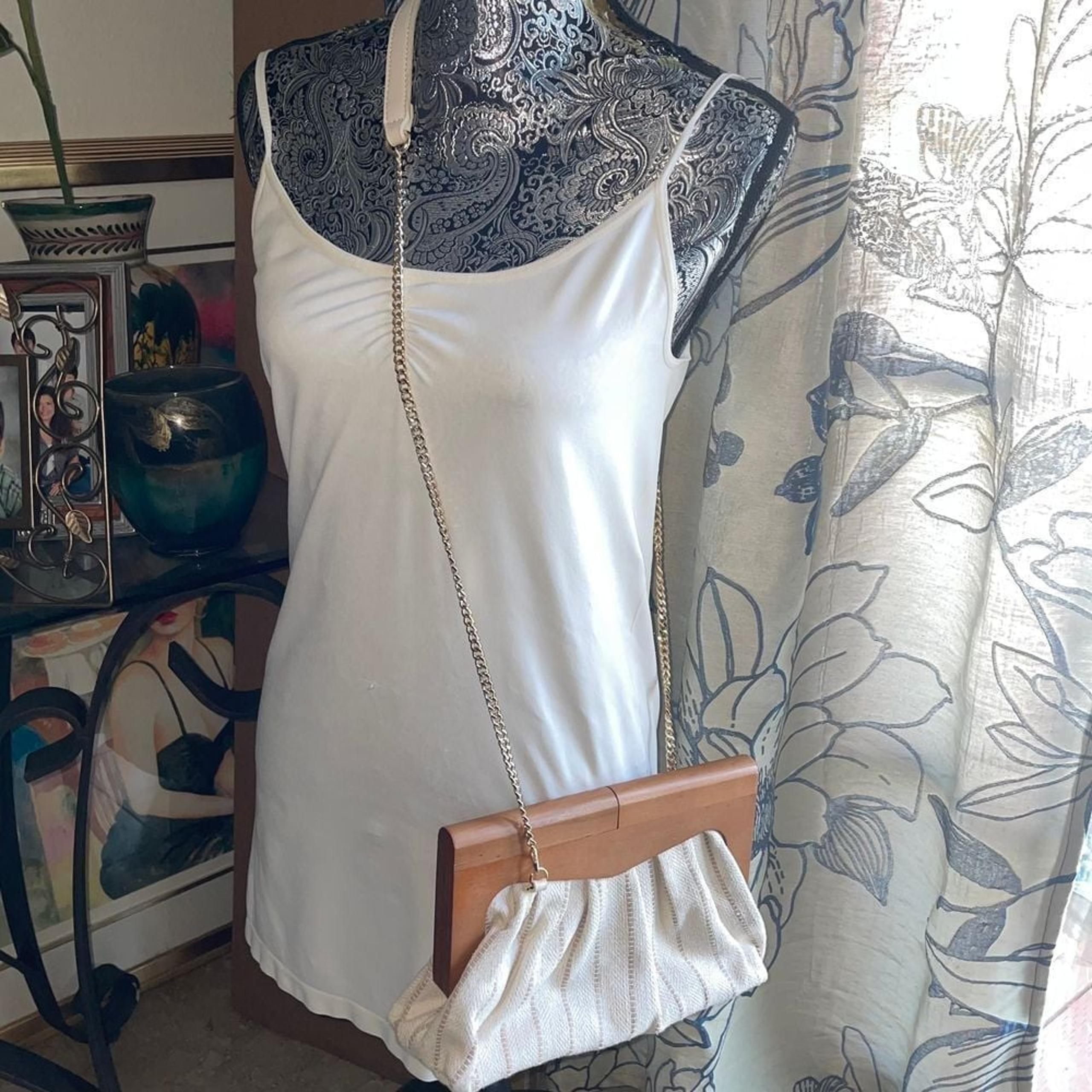 Anthropologie Antik Kraft calypso wood crossbody shoulder clutch beige bag purse