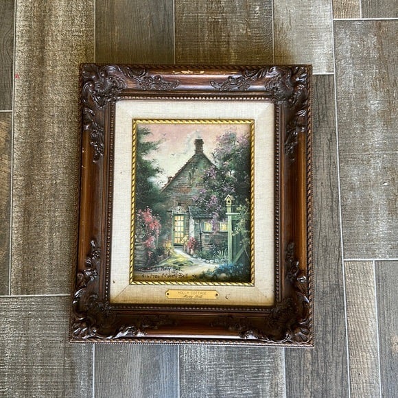 Marty Bell Holly Cottage auténtic original paint 1995 #416/750 8x6 canvas wood