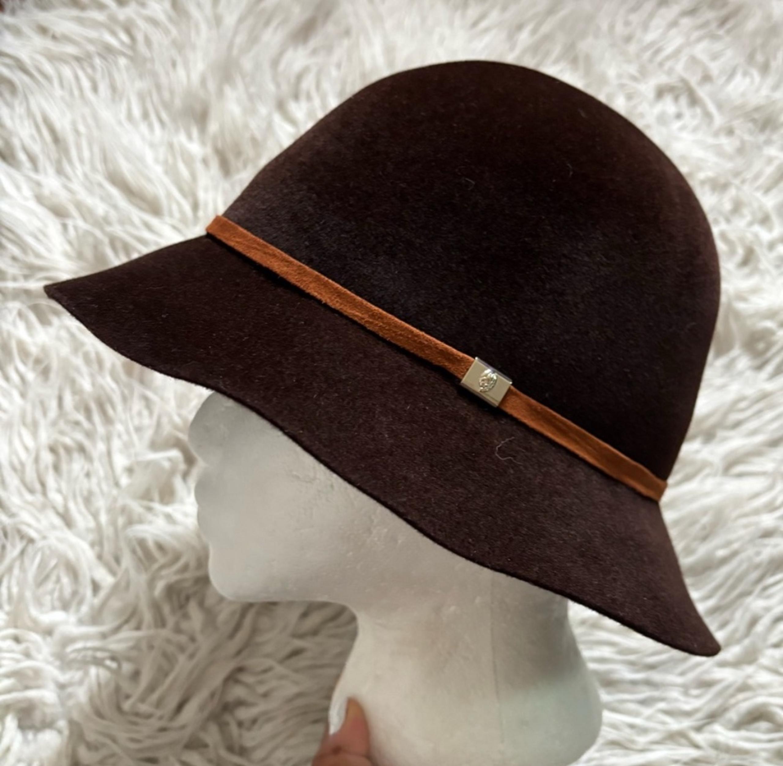 Australia Brown Leather Band Gold Accent Felt Bucket Hat EUC O/S - Helen Kaminski