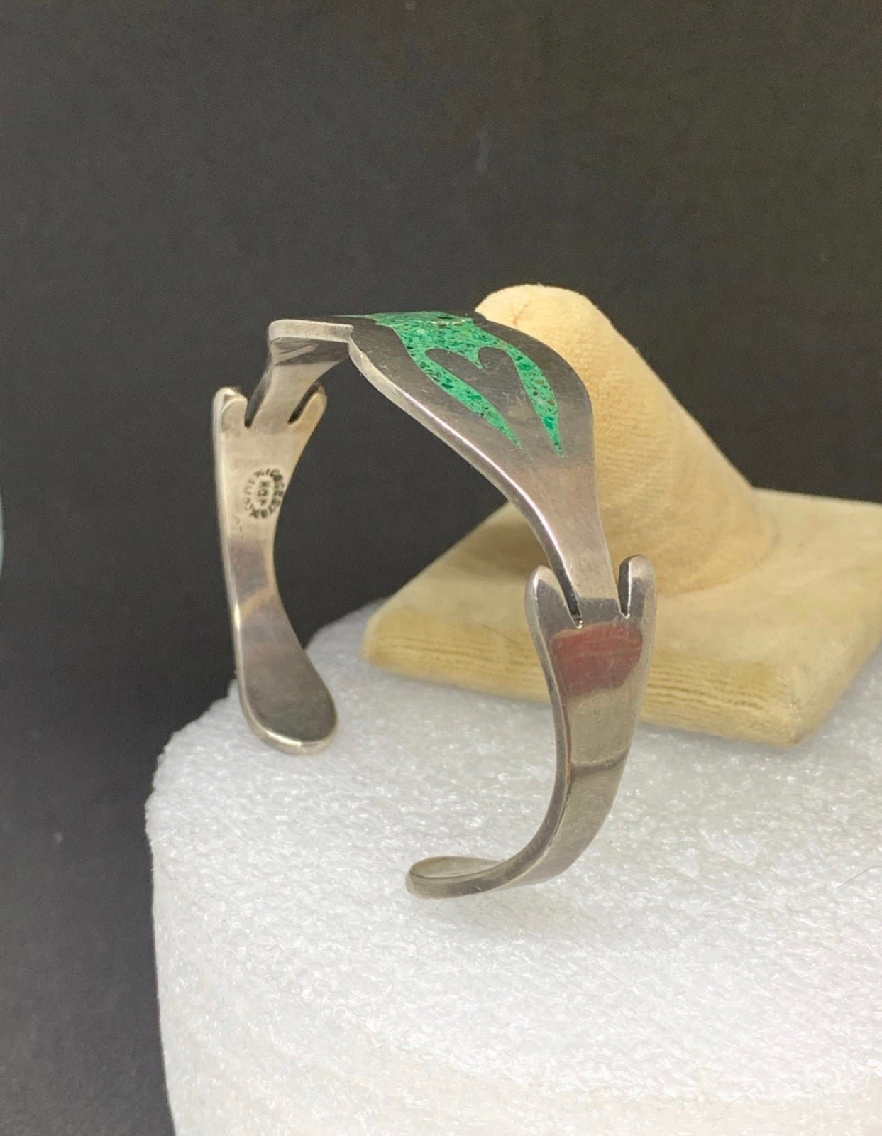 Vintage Sterling Taxco JDH Turquoise Cuff Thick Bracelet