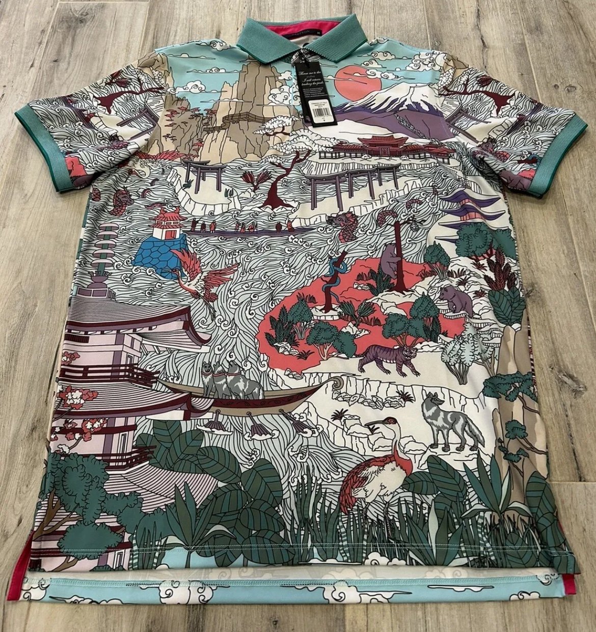 Greyson Shirt Forbidden City Golf Orient Japan Pagoda Dragons Size L