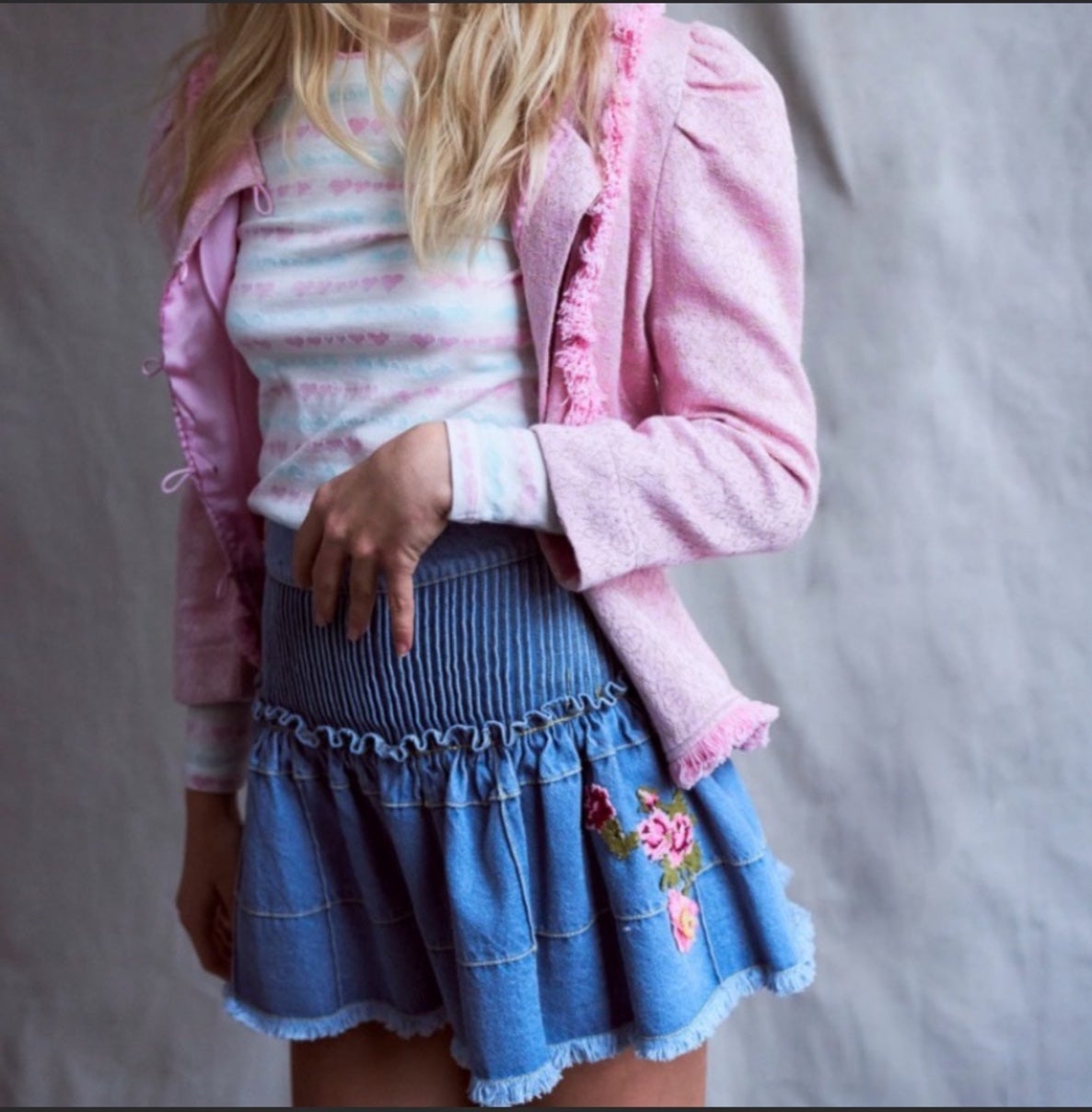Loveshackfancy meadow denim skirt Sz 4