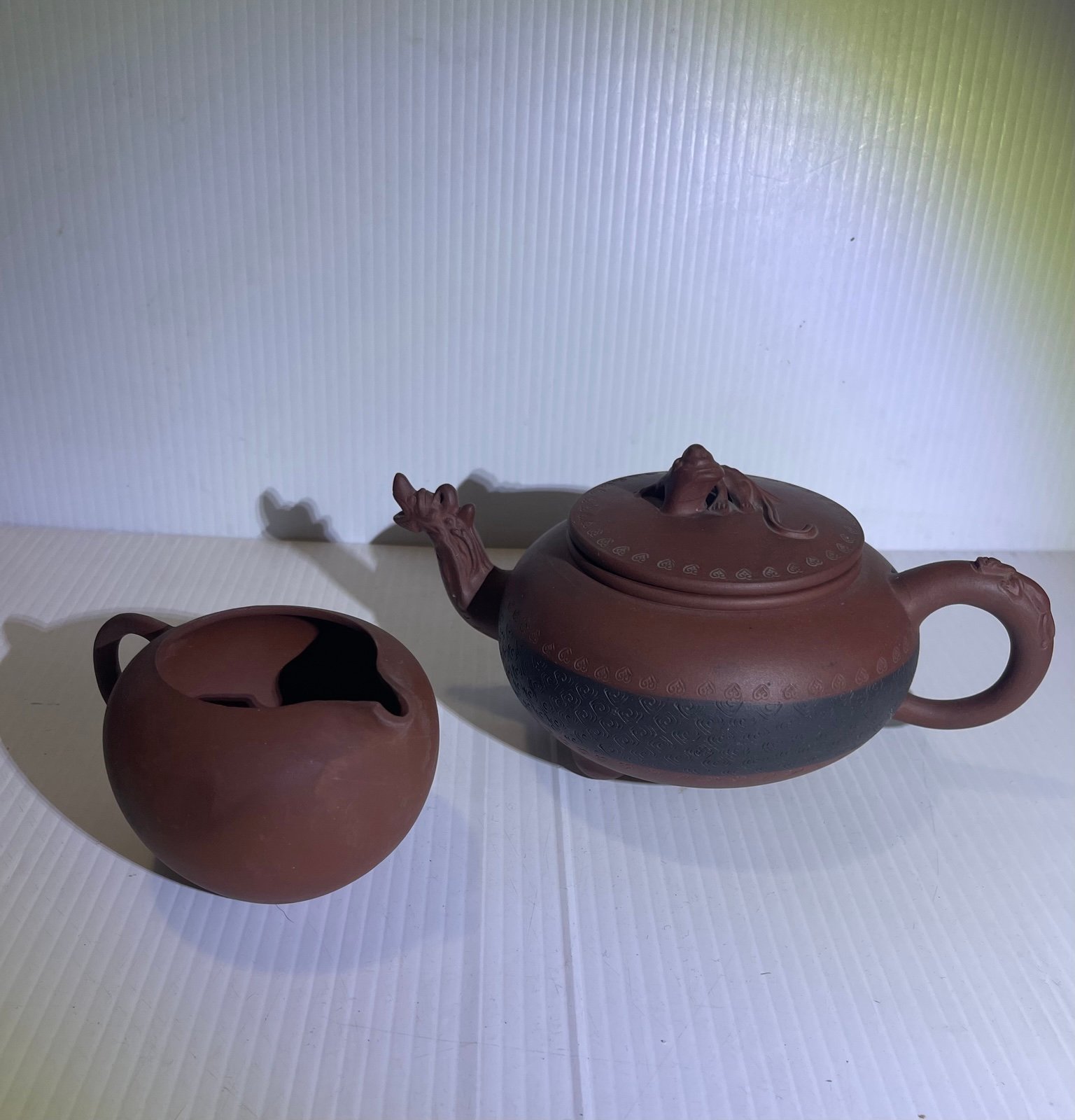 Yixing Clay Chinese Zisha Teapot And Creamer Xishi Handmade Tea Set