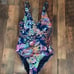 BCBG Maxazaria one piece women’s swimsuit bathing suit blue floral NEW SZ M