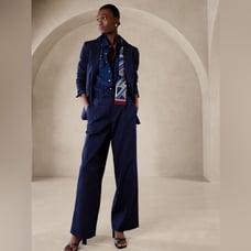 NWT! Banana Republic Sea Salt Navy High-Rise Linen Blend Pant - Size 8
