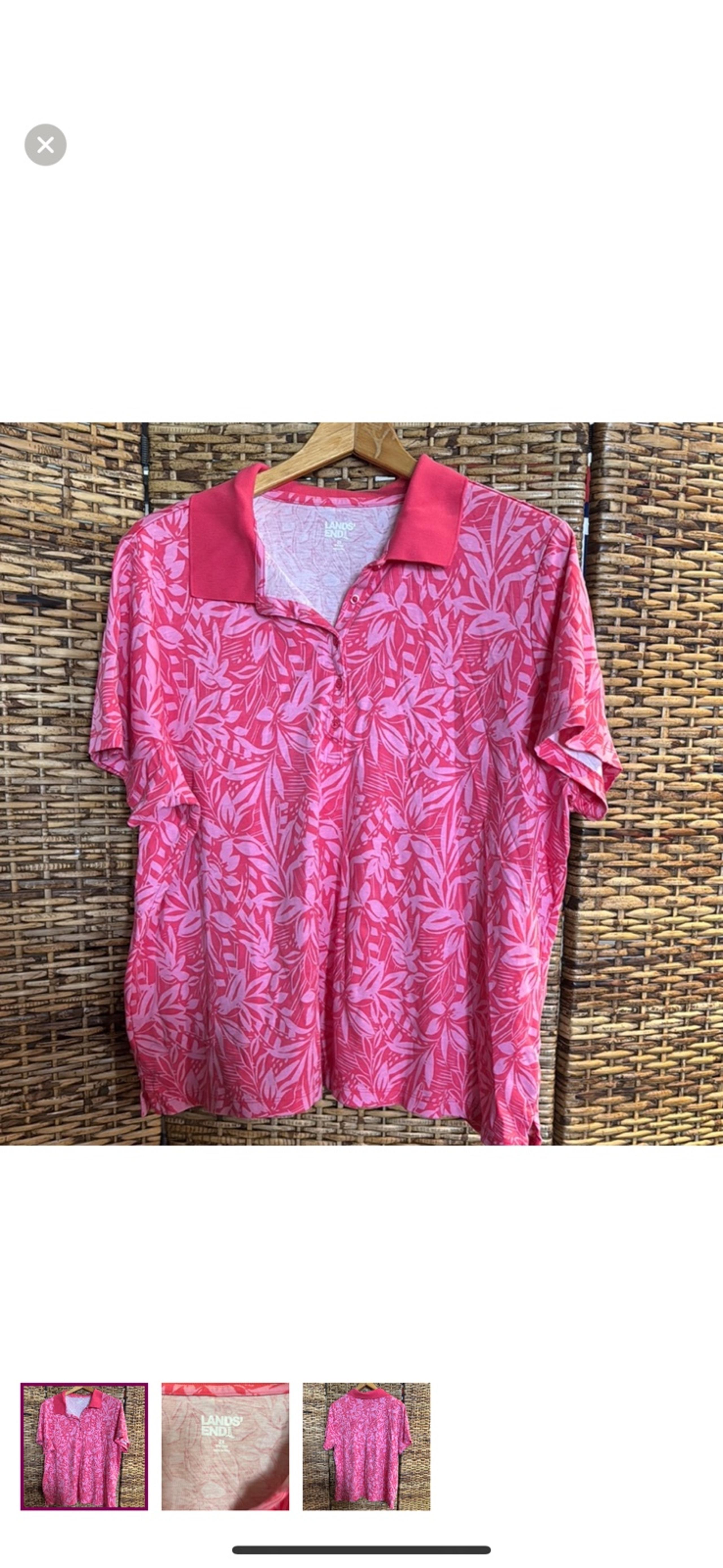 Lands' End Women's Pink Patterned Polo Shirt Floral Tropical Summer Spring 2x