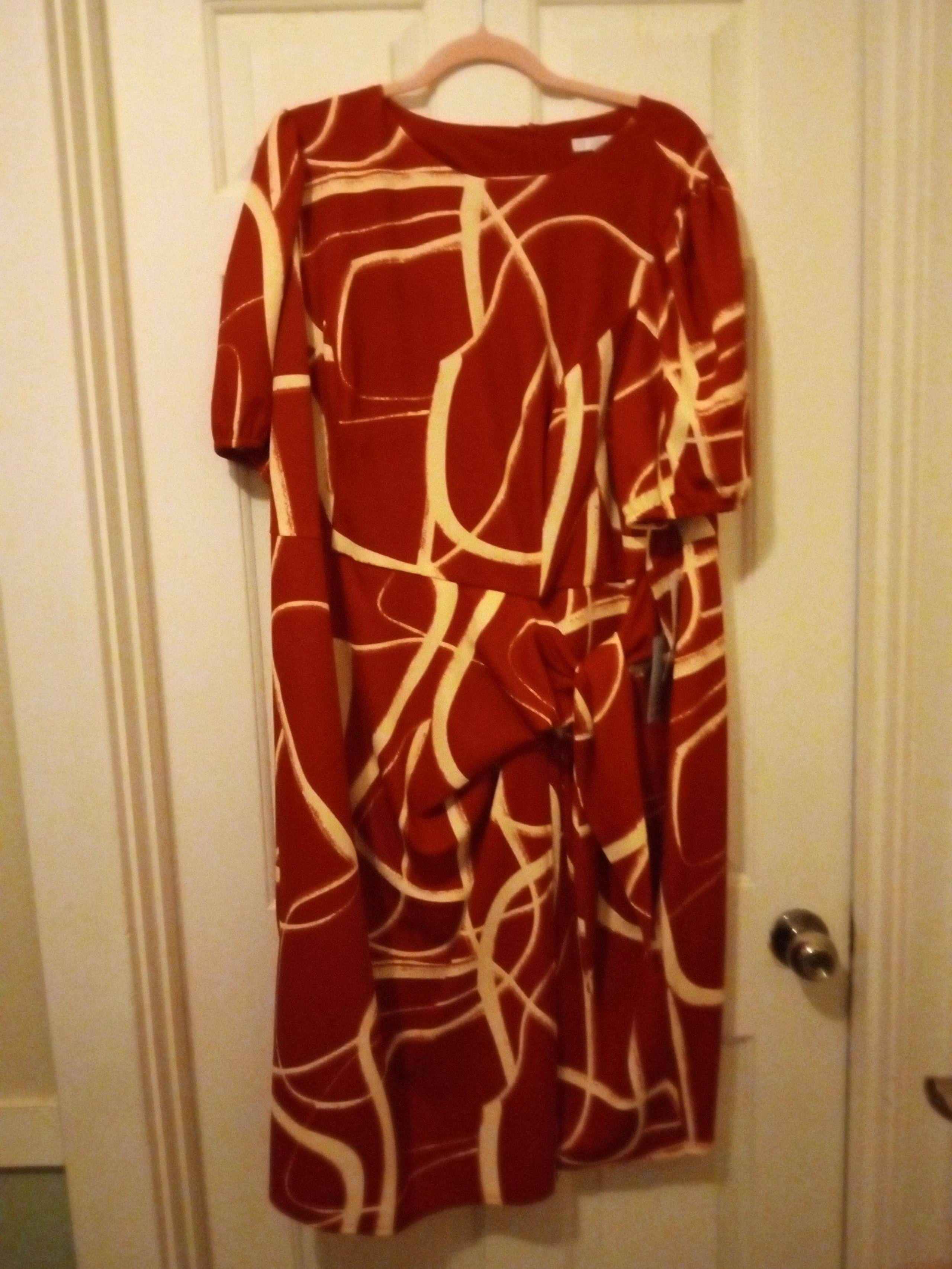 NWT Figure slimming Nordstrom's 20w red/cream London Times faux wrap/ slit dress