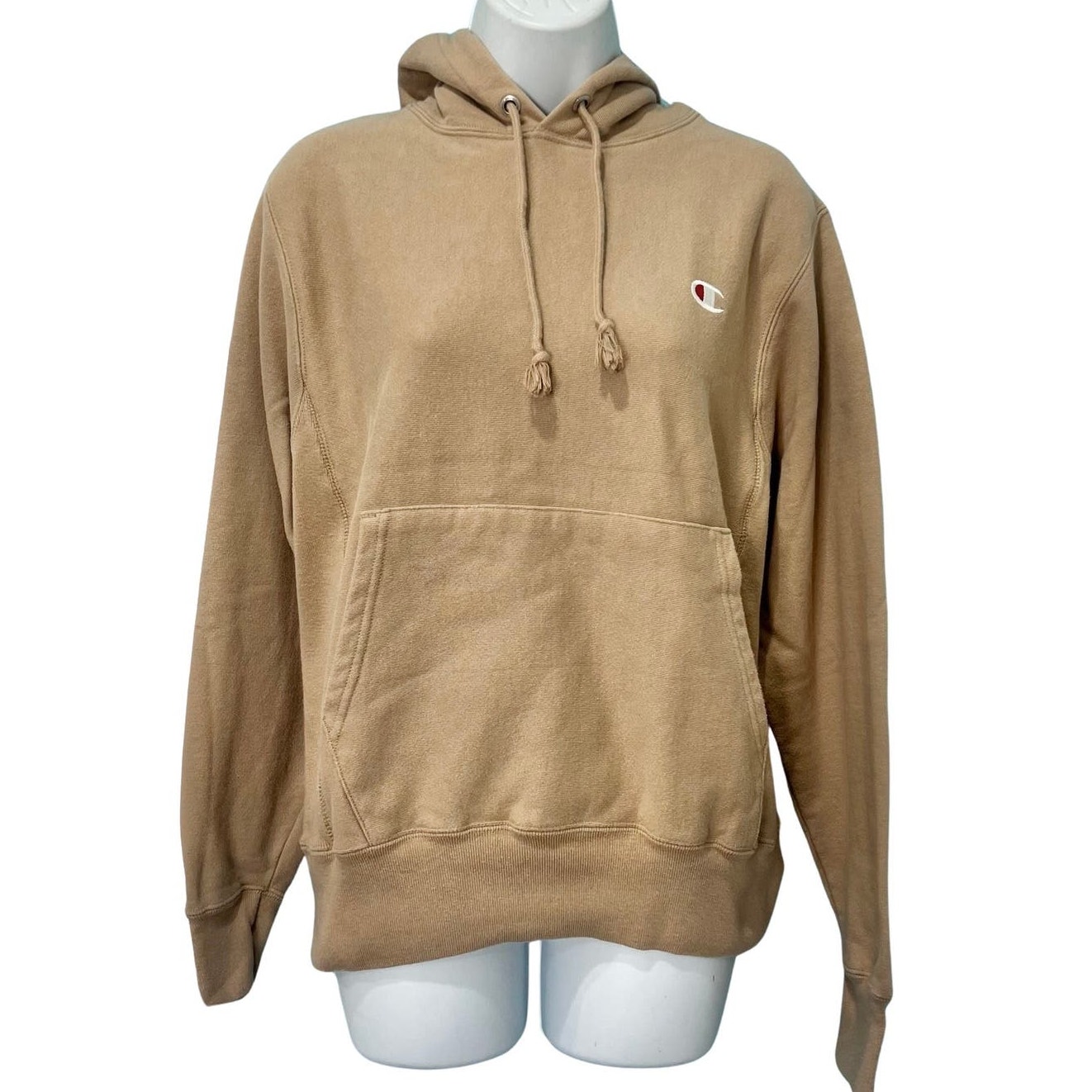 Vintage Champion Reverse Weave Tan Beige Khaki Hoodie Sweatshirt size S