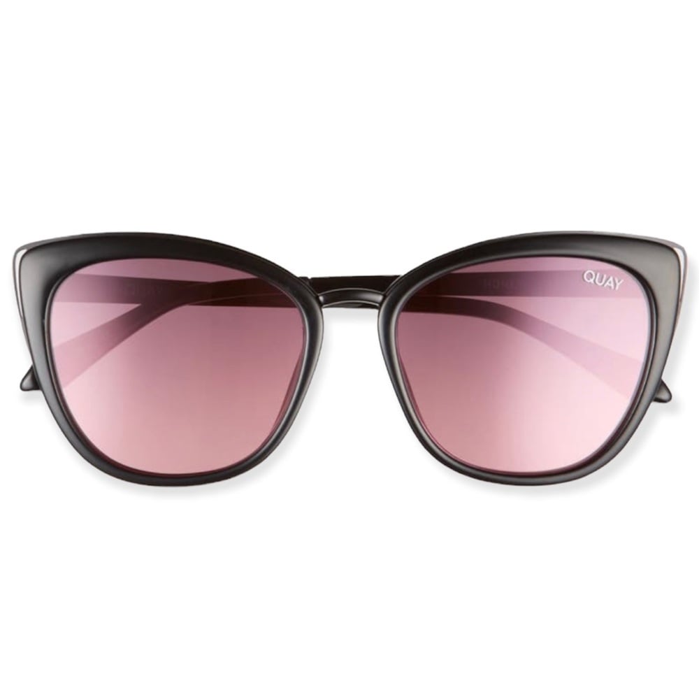 QUAY Honey Sunglasses Black Gold Frame Pink Lenses Cateye