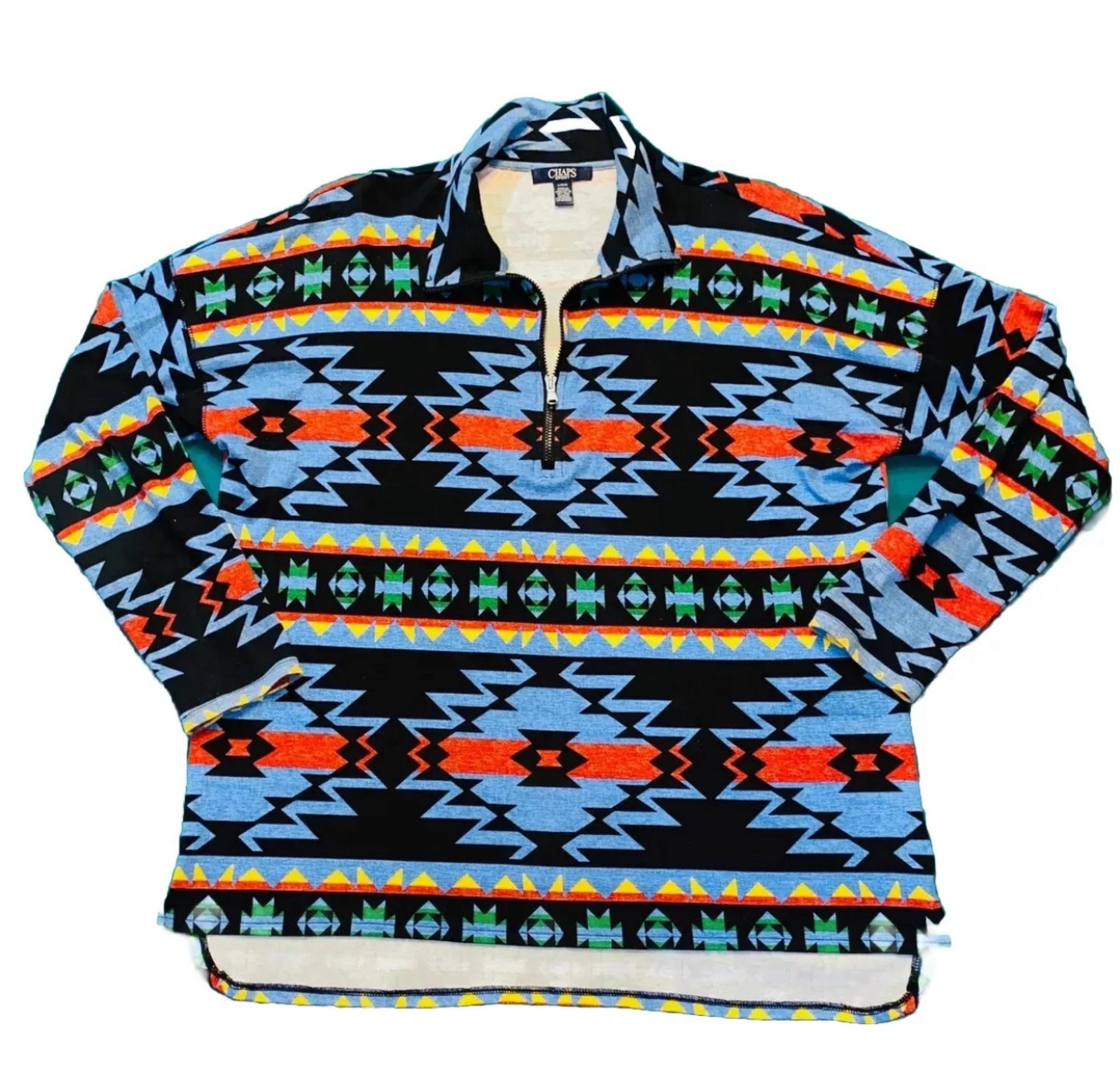 CHAPS SPORT WOMAN AZTEC SOUTHWEST DESIGN 1/4 ZIP FLEECE PULLOVER SIZE LG