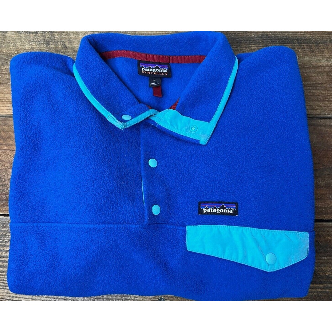 Patagonia Synchilla T Snap Jacket Men's Medium Blue Pocket Pullover