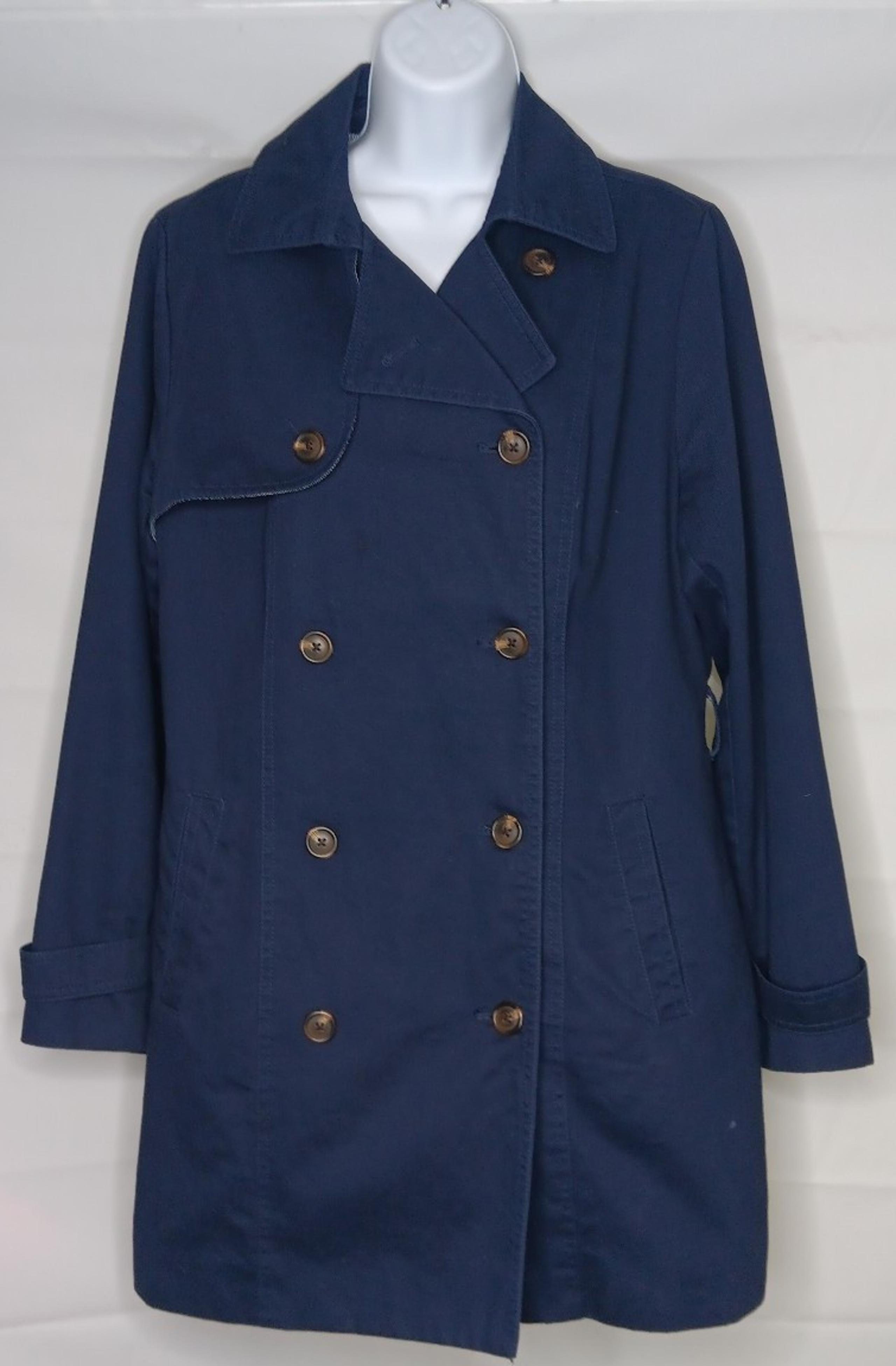 Lined Classic Trench Jacket Coat Women Med Navy Button Double Breasted - Gap