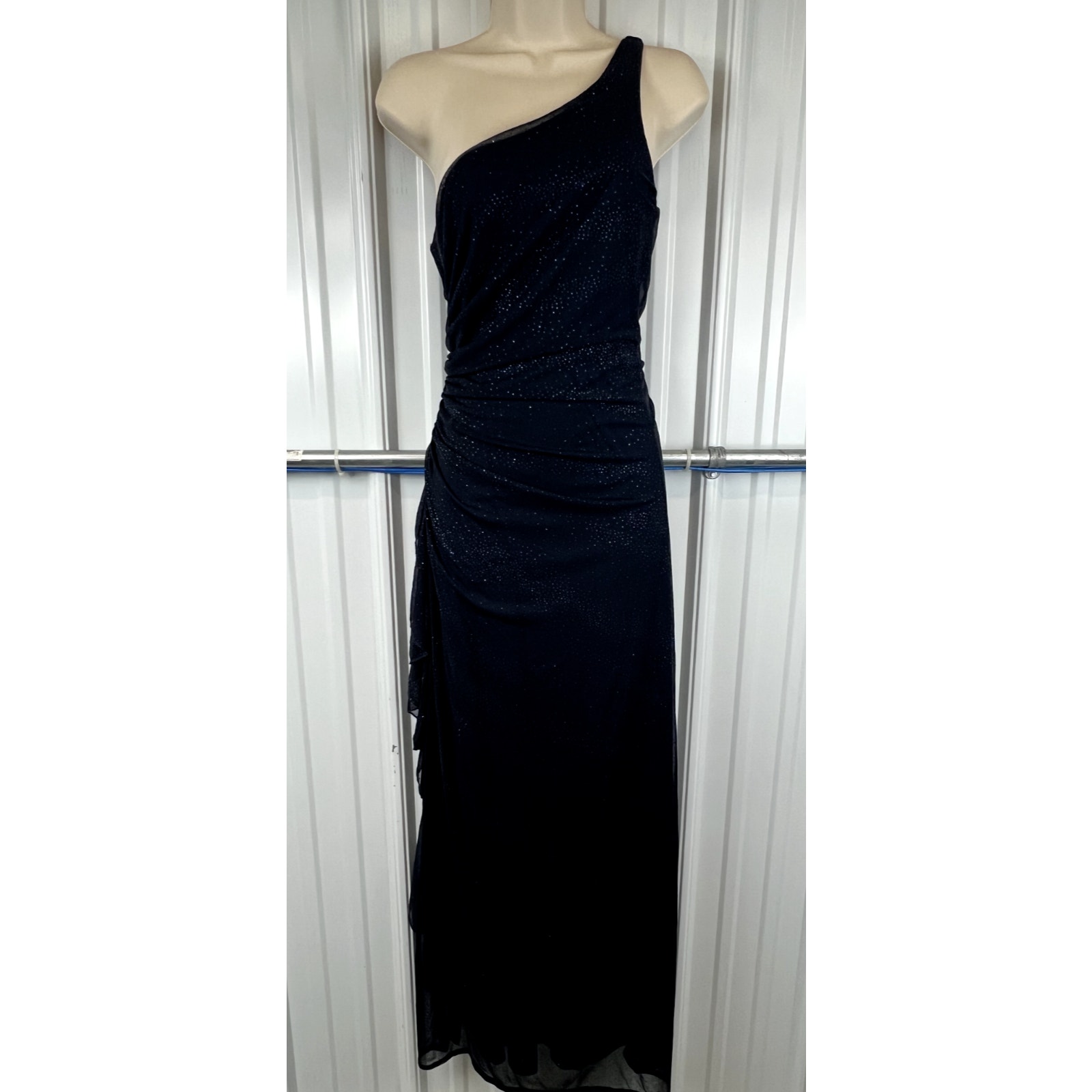 Y2K Dress Vintage Size M Navy Blue Sparkle Glitter One shoulder fairycore glam
