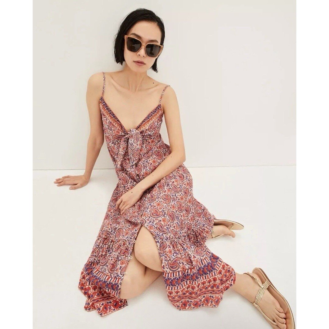 Veronica Beard Paisley Midi Abilene Boho Summer Dress Flowy Watermelon Blue S