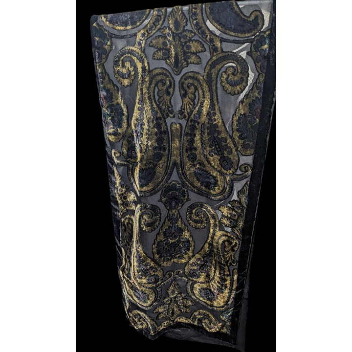 Vintage Gothic Black And Gold Paisley Velvet Burnout Scarf