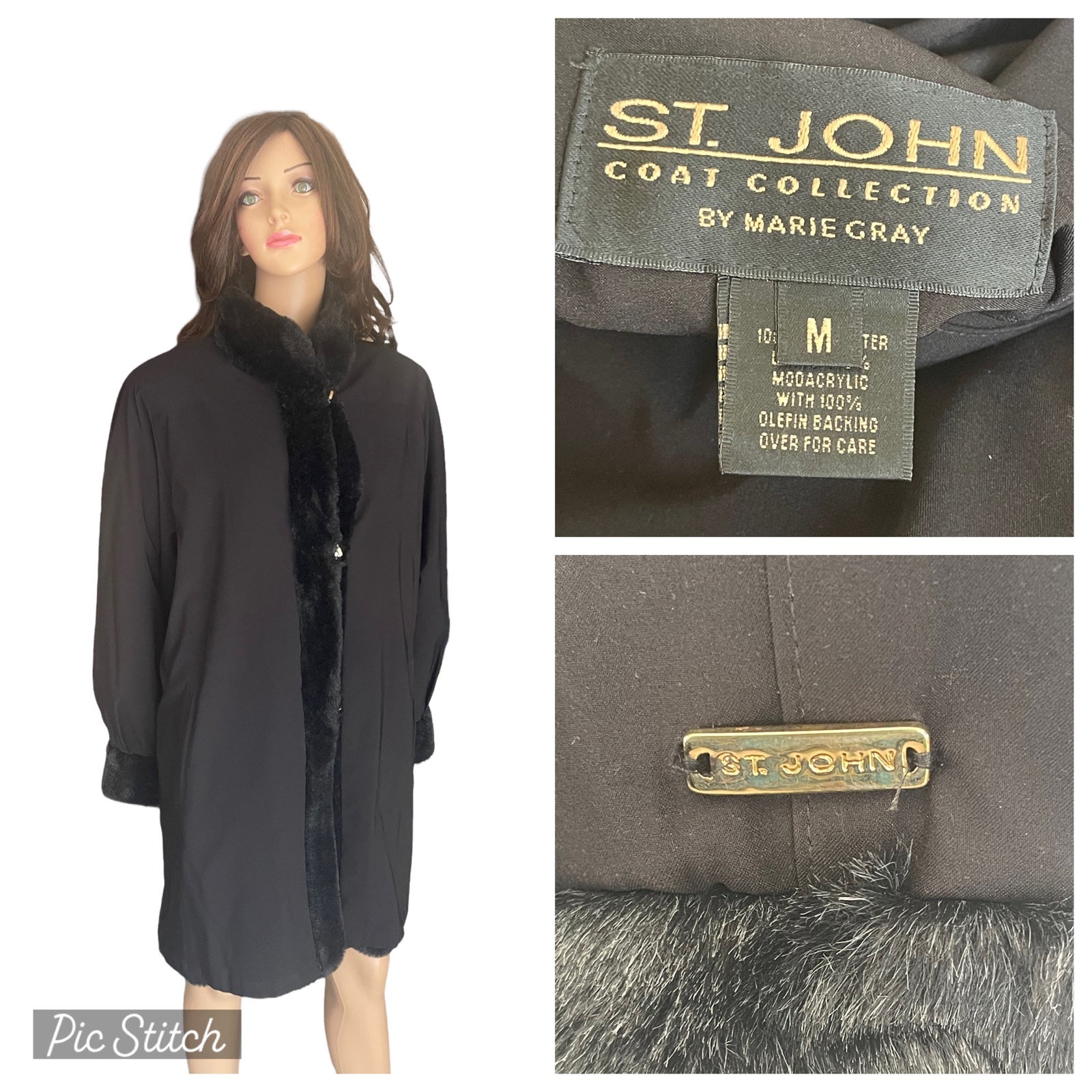 St john collection coat black faur fur r