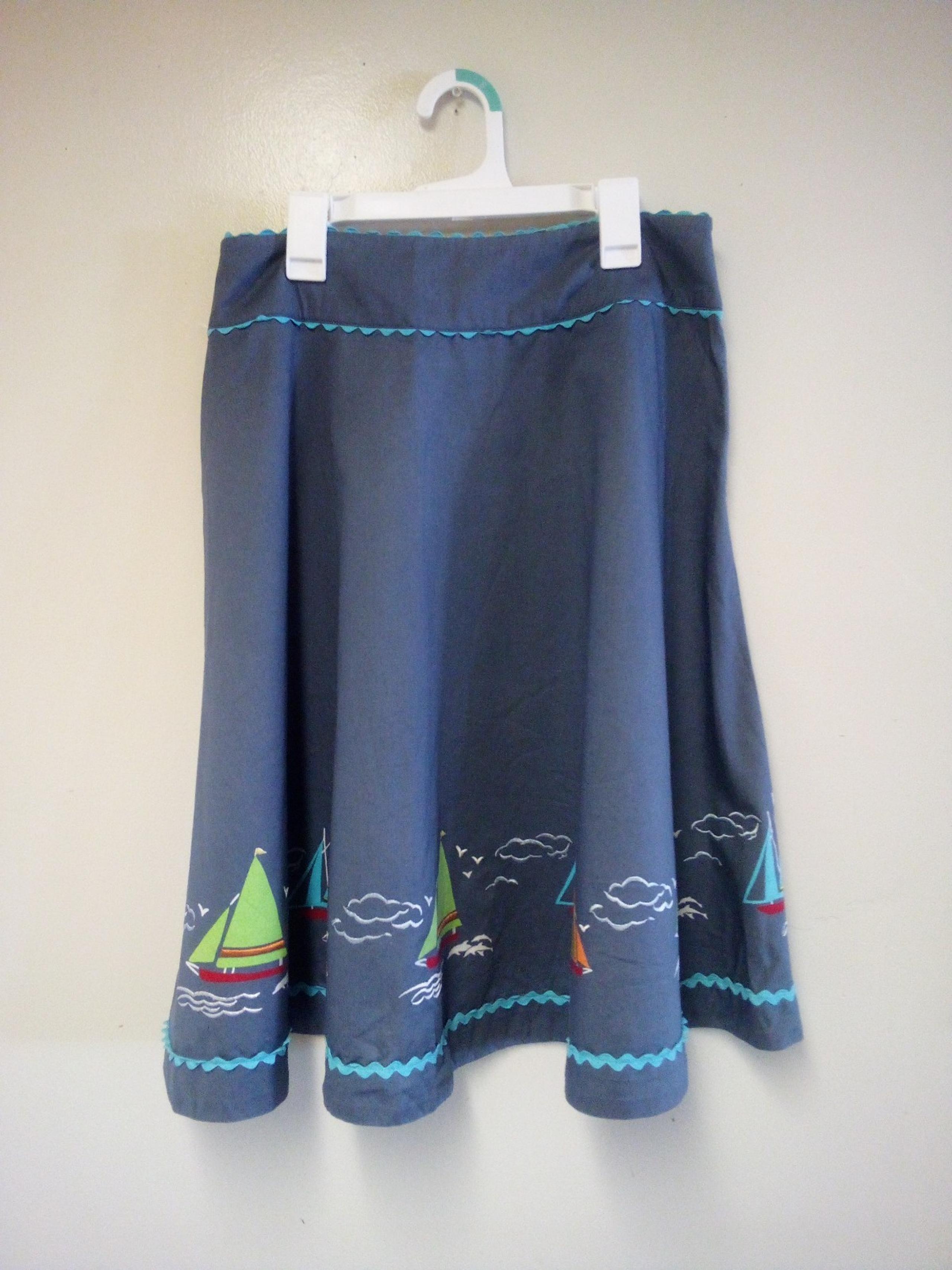 Vintage Liz Claiborne Blue Embroidered A-line Midi Skirt Size 12