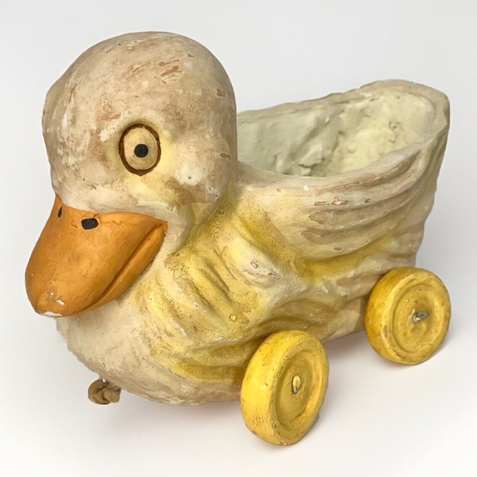Vintage Bethany Lowe Designs Paper Mache Antique Yellow Duck Pull Toy