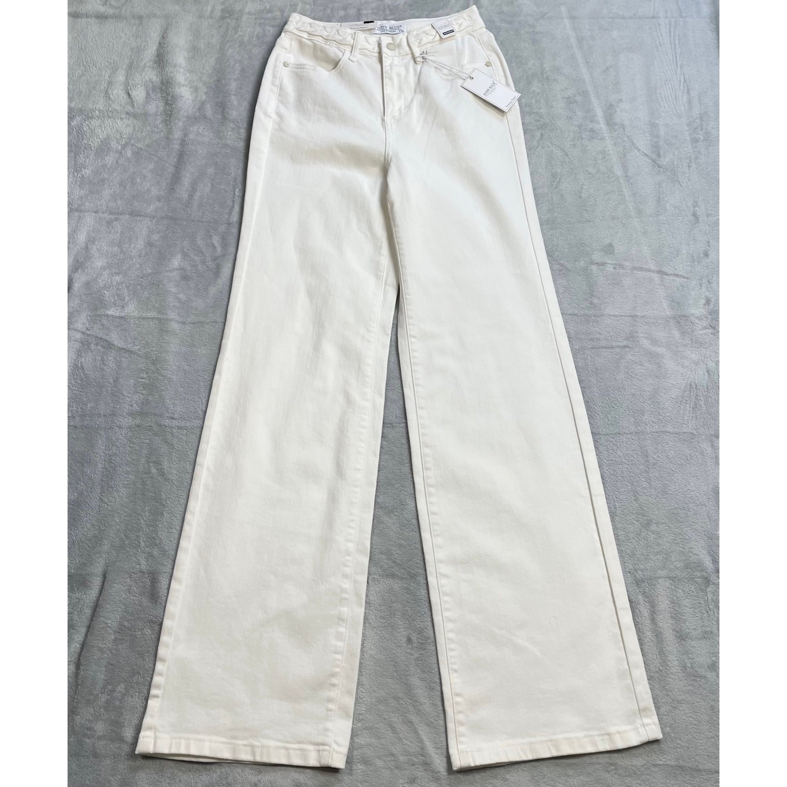 Judy Blue Jeans 3 / 26 Tall Womens NWT High Waist Braid Detail Wide Leg White