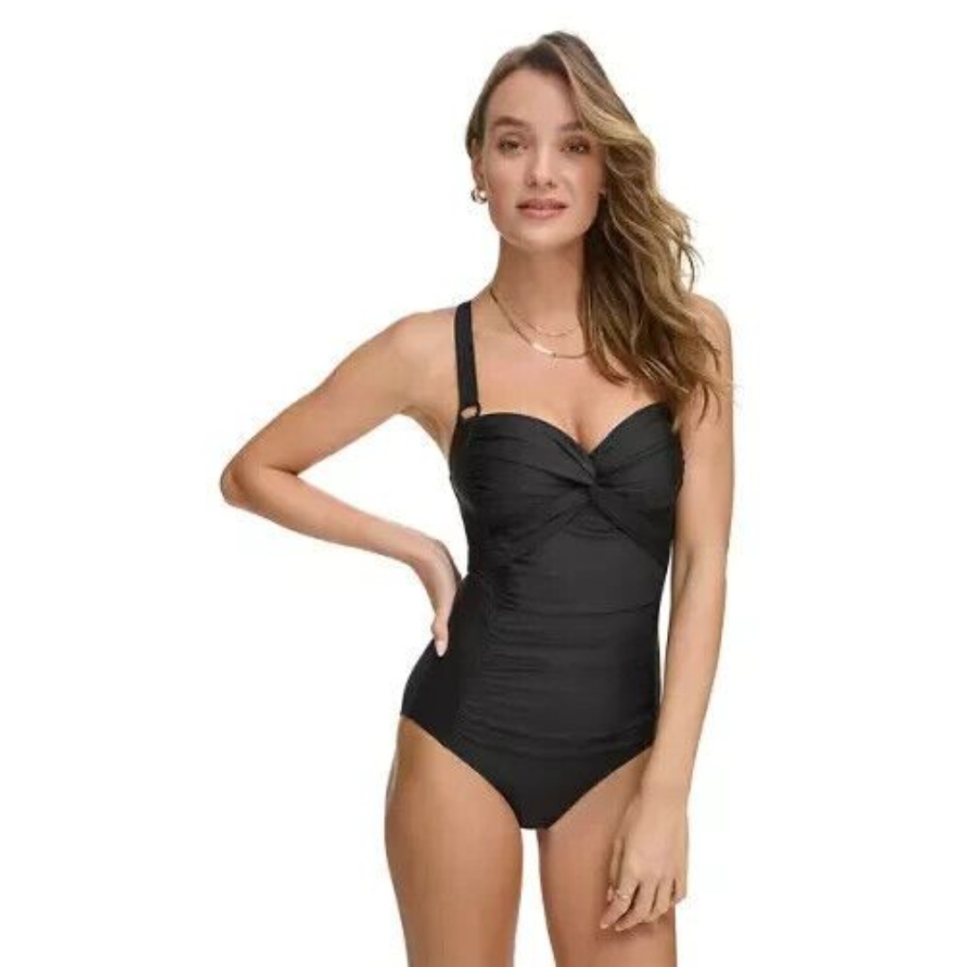 DKNY Women's Twist-Front Crisscross Back One-Piece swimsuit Deep Black M