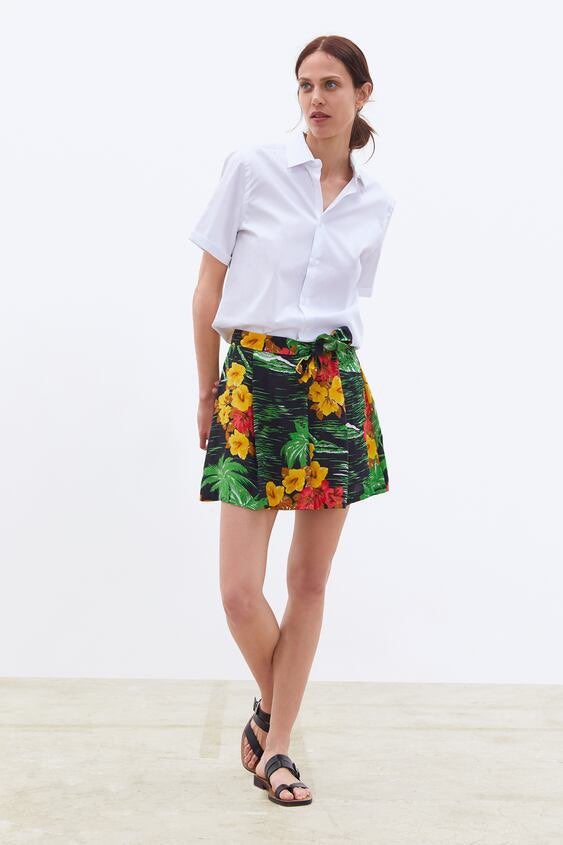 Zara FLORAL PRINT BERMUDA SHORT HIGH WST