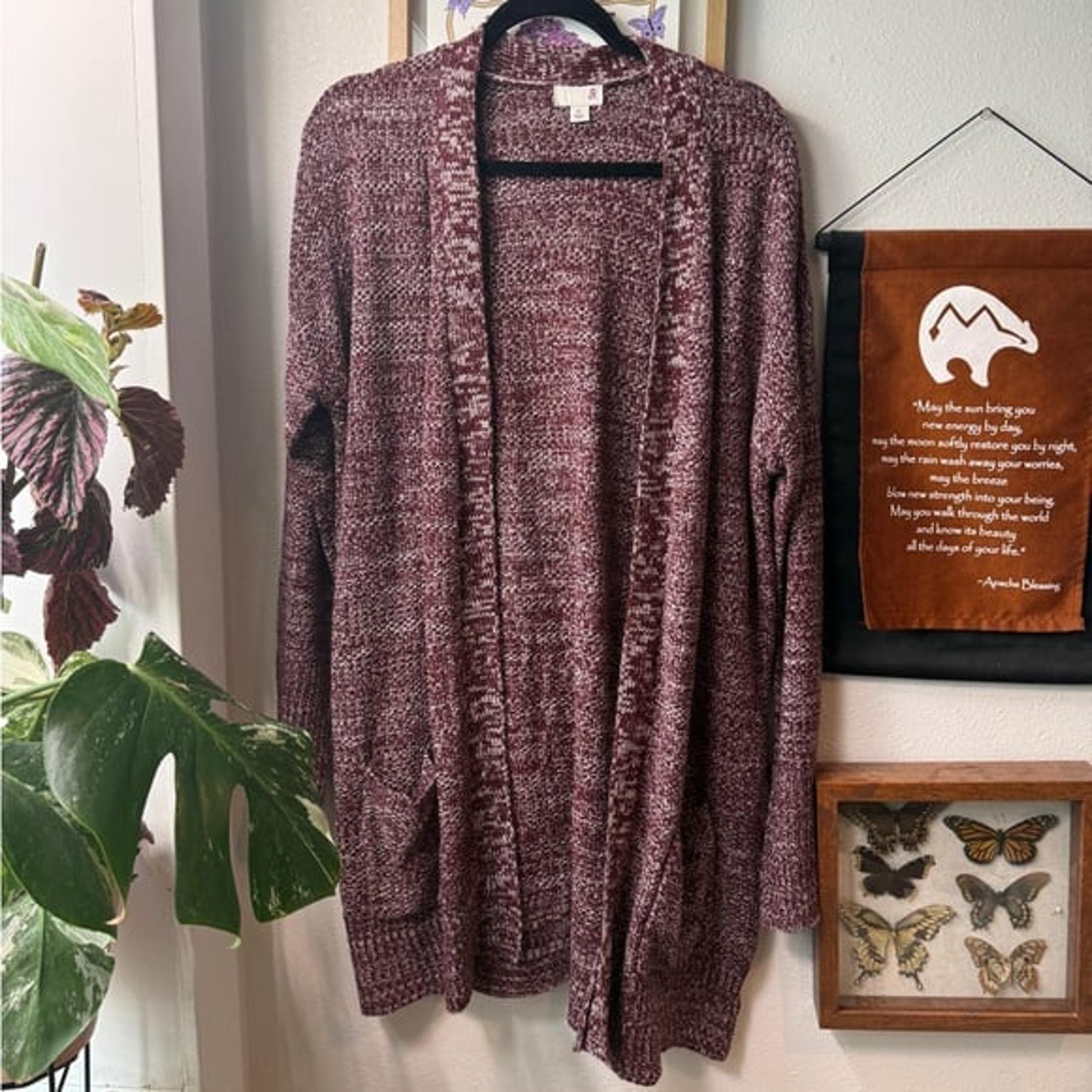 SO maroon Cardigan Sweater Open Front Long Length