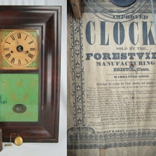 rare ogee clock Forestville Conn OG Shelf Mantel WALNUT reverse painted VIDEO!