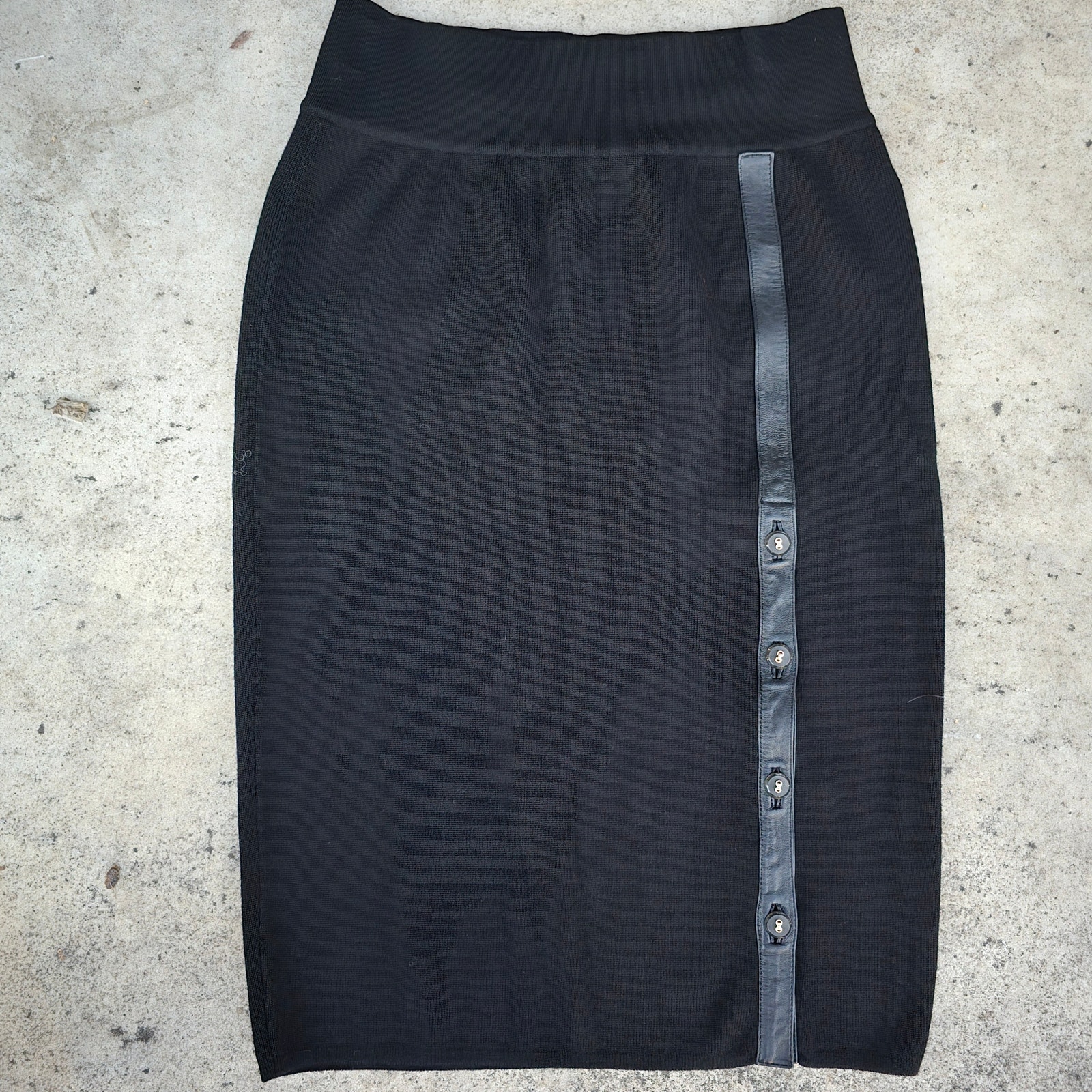 Dana Buchman Black Wool KNIT Straight Pencil Skirt Leather Medium