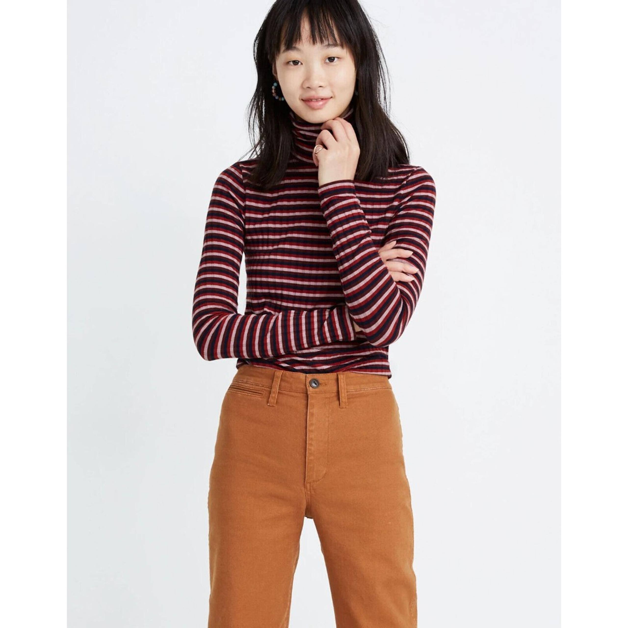 NEW Madewell Ribbed Turtleneck Top in Smoky Lilac Windmill Stripe XXS