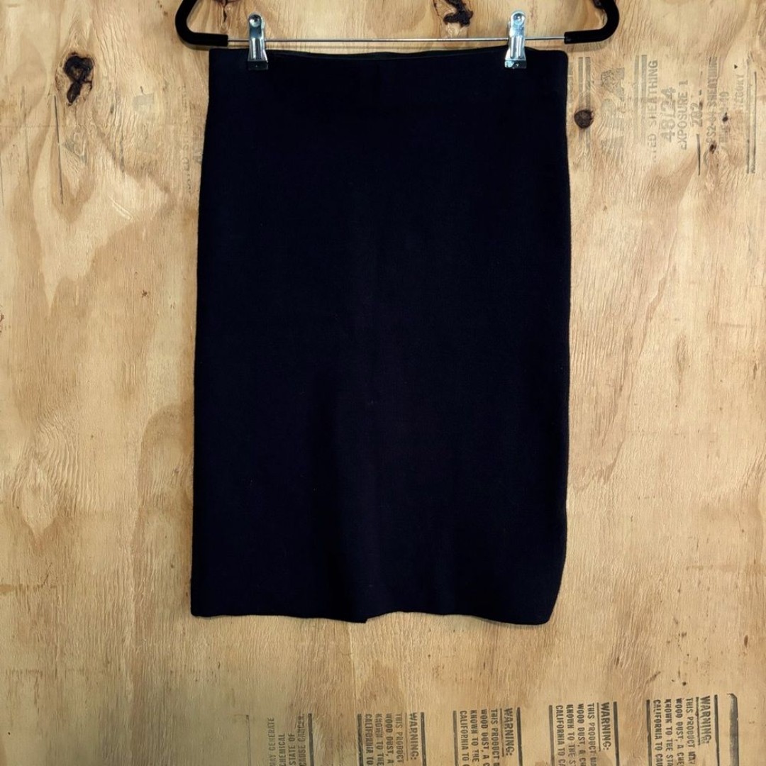 POL Black Cotton Viscose Rabbit Hair Knee Length Pencil Skirt Sz S
