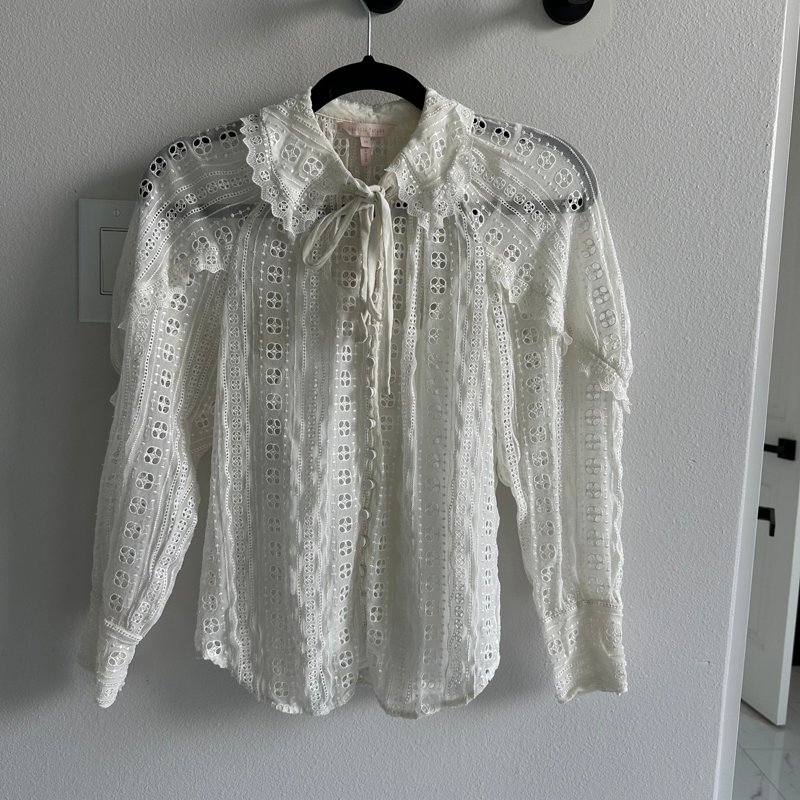 Rebecca Taylor Long Sleeve Geo Eyelet Blouse Top Size XS