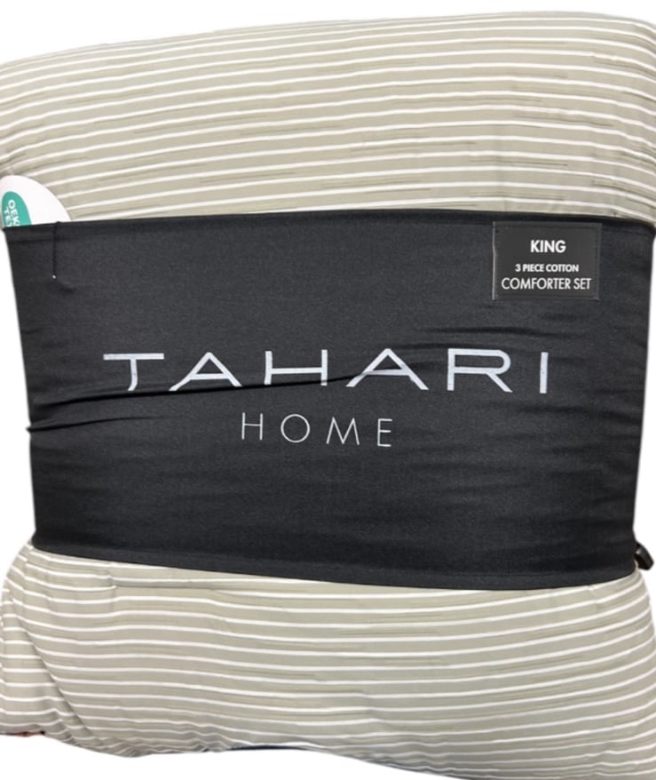 Tahari Home Green and White Striped King Cotton Comforter Set 104”x90”