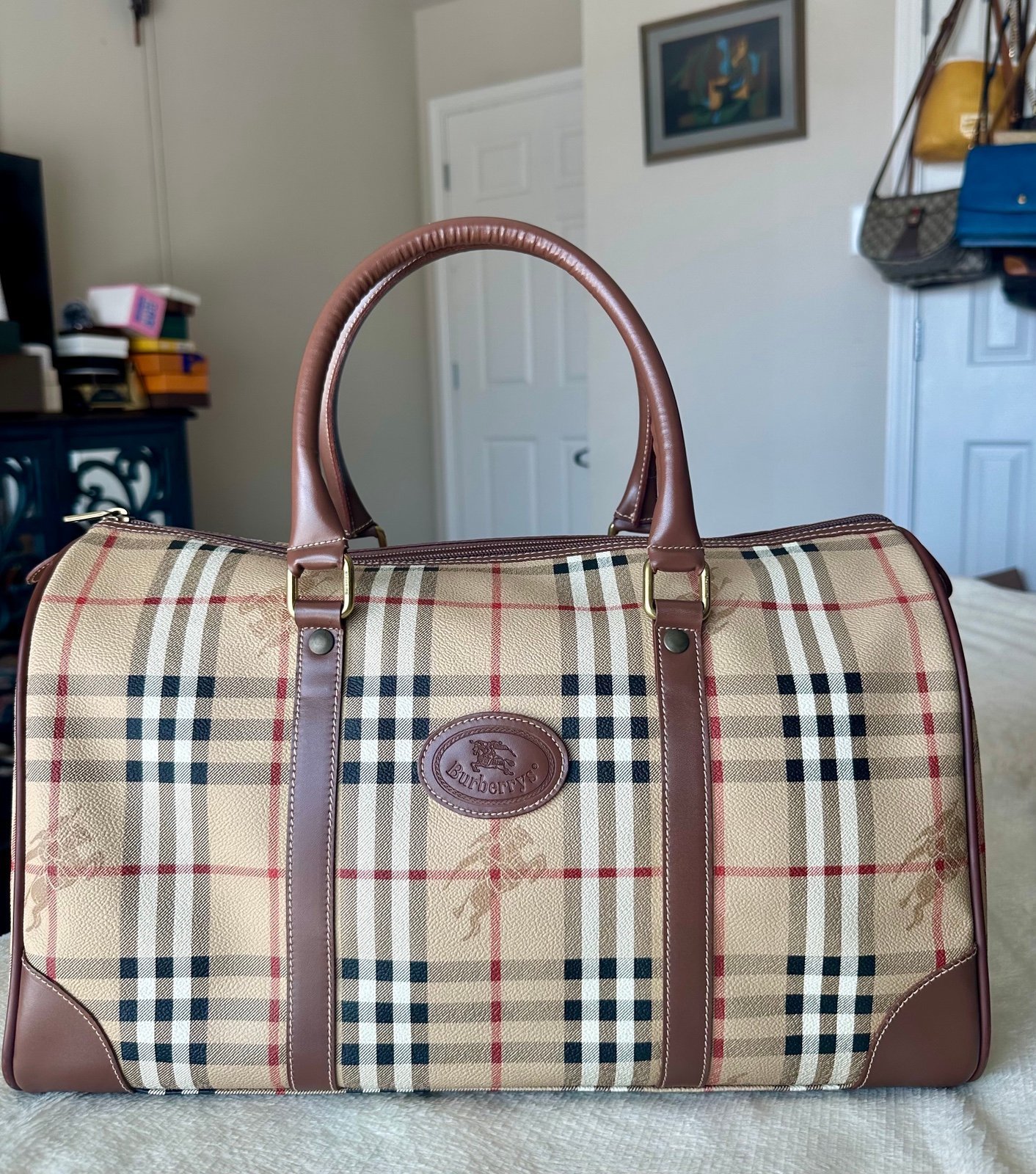 Burberry Haymarket Check Boston Bag