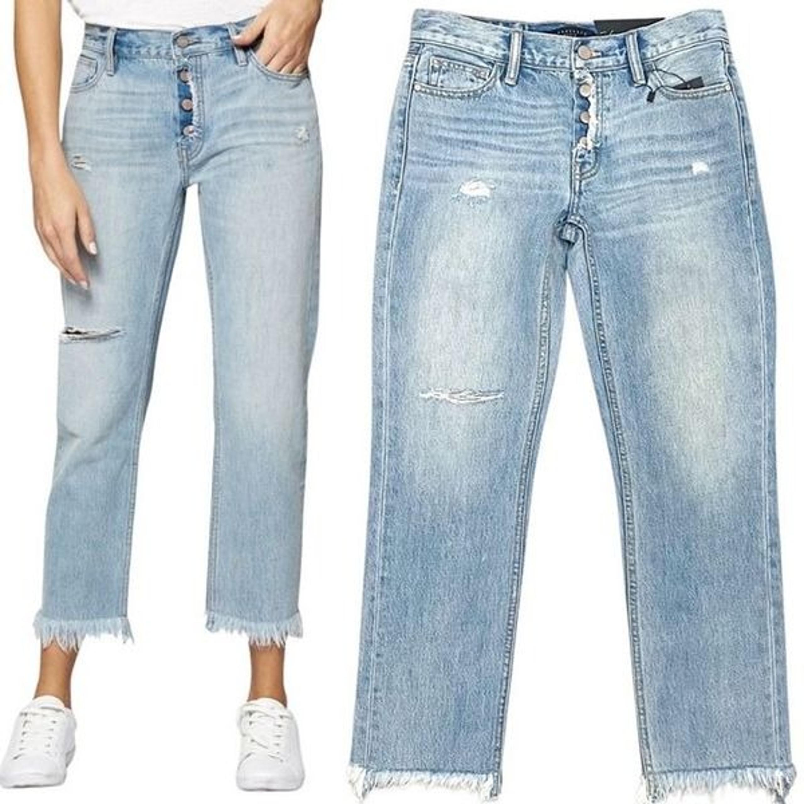 Alex Boyfriend Straight Leg Fray Hem Cropped Jeans in Light Wash Sz 24 - Sanctuary