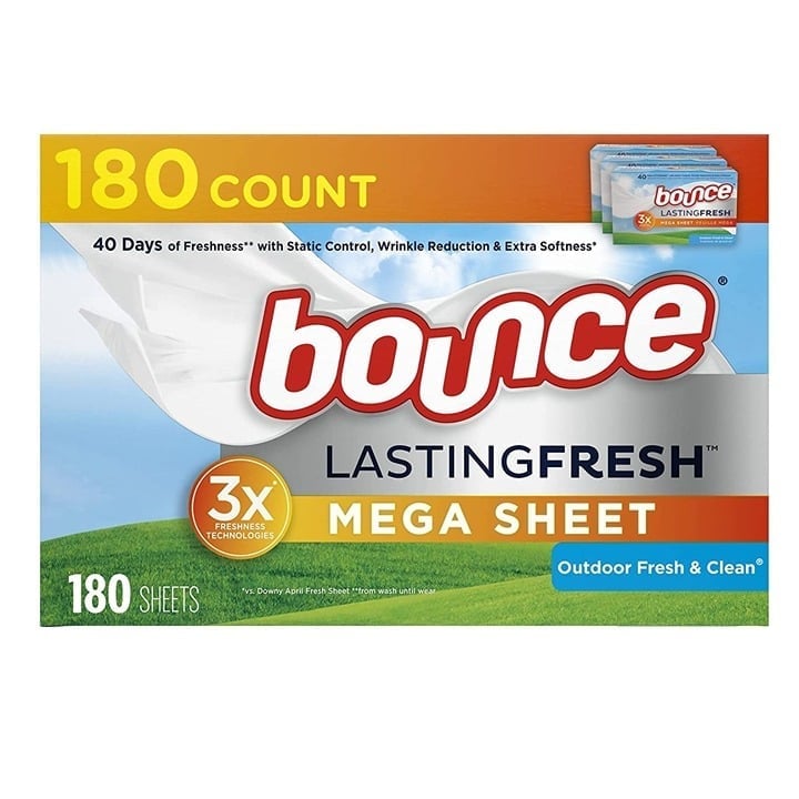 Bounce Lasting Mega Fabric Softener Dryer Sheets Outdoor Fresh & Clean 180Count