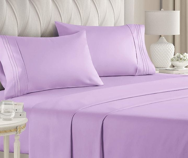 2 Pack Cool Bamboo Luxury Queen Sheet Set - Lavender & Coral Deep Pocket