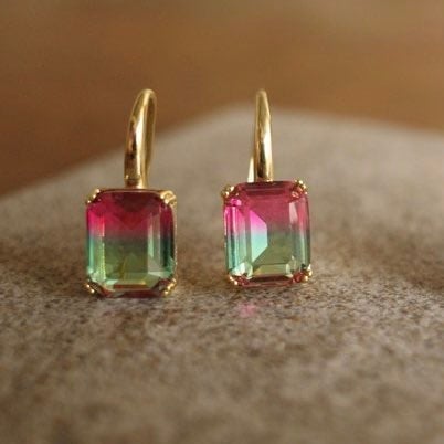 Watermelon Tourmaline earrings high quality elegant hand made ombre gradient