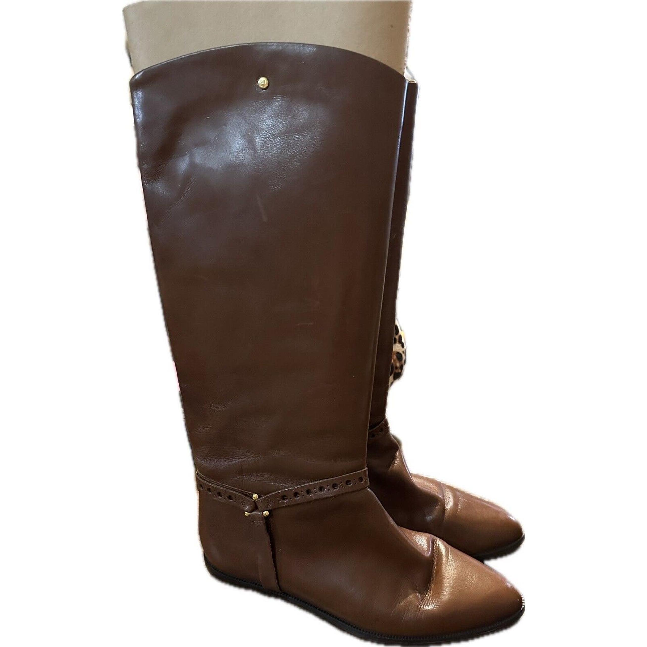 Etienne Aigner Women’s Brown Leather Pull On Riding Knee High Boots Size 7 M