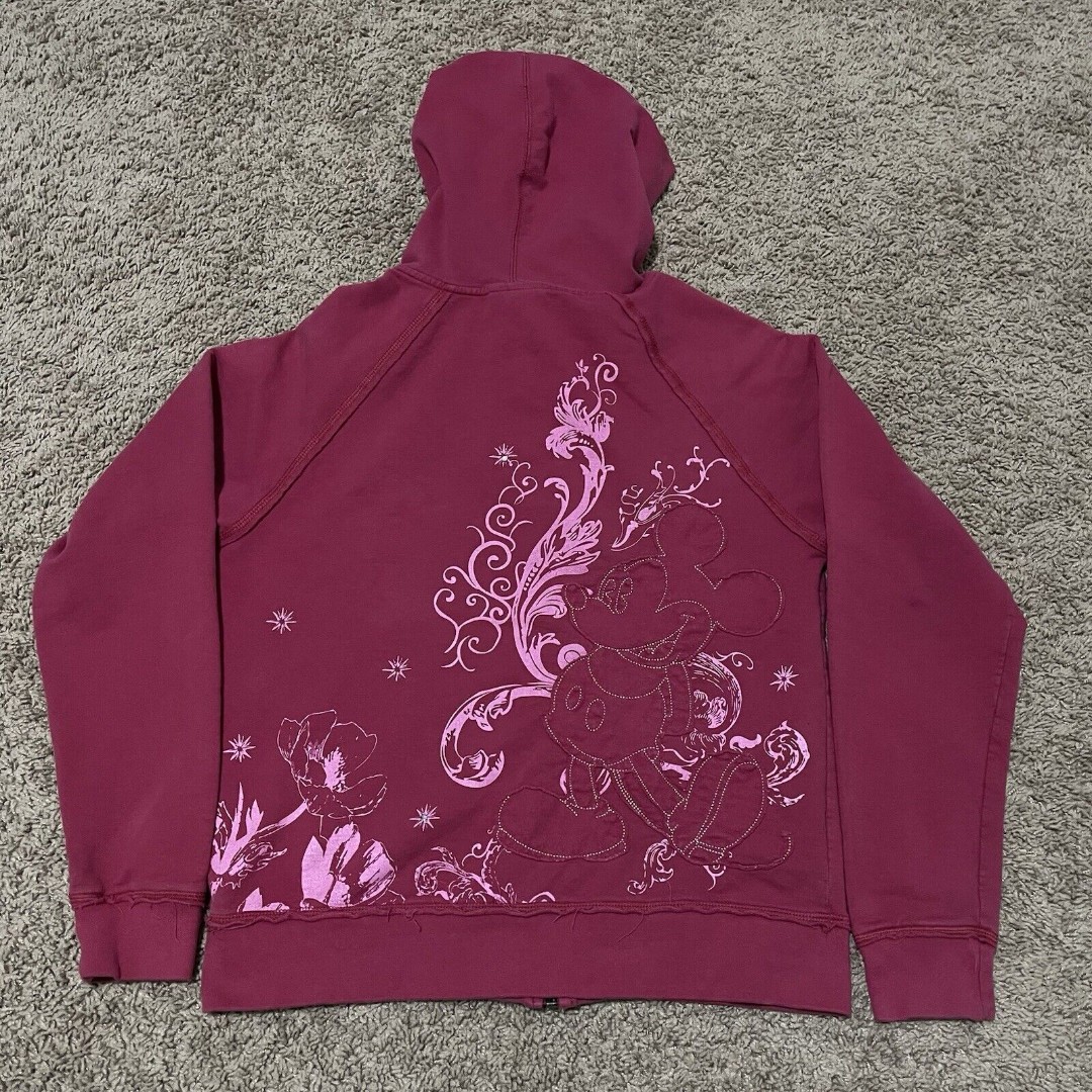 Minnie Mouse Hoodie Womens Medium Heather Pink Walt Disney World Embroidered Zip