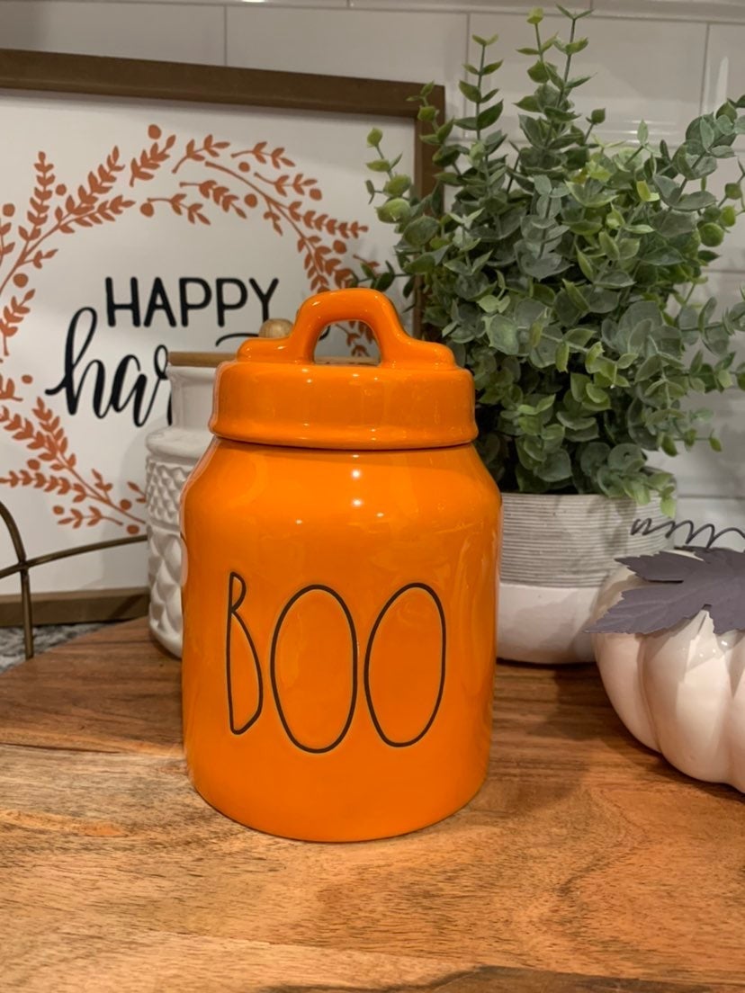 Rae Dunn orange baby boo canister