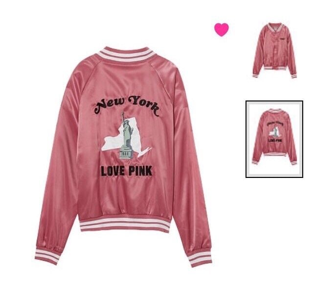 Victoria's Secret Pink NEW YORK Love Pink Soft Begonia Bomber Jacket S NIP