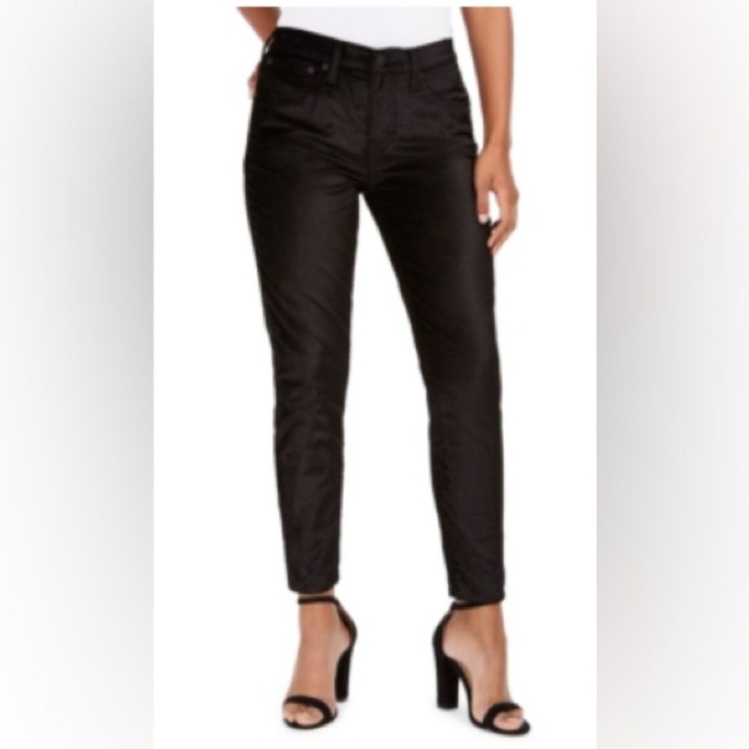 Lucky Brand Size 8/29 Black Velvet Cropped 5 Pocket Skinny Pockets