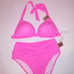 Victoria Secret PINK Swim Bikini Medium Top & Bottom Neon Pink Triangle Push Up