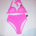Victoria Secret PINK Swim Bikini Medium Top & Bottom Neon Pink Triangle Push Up