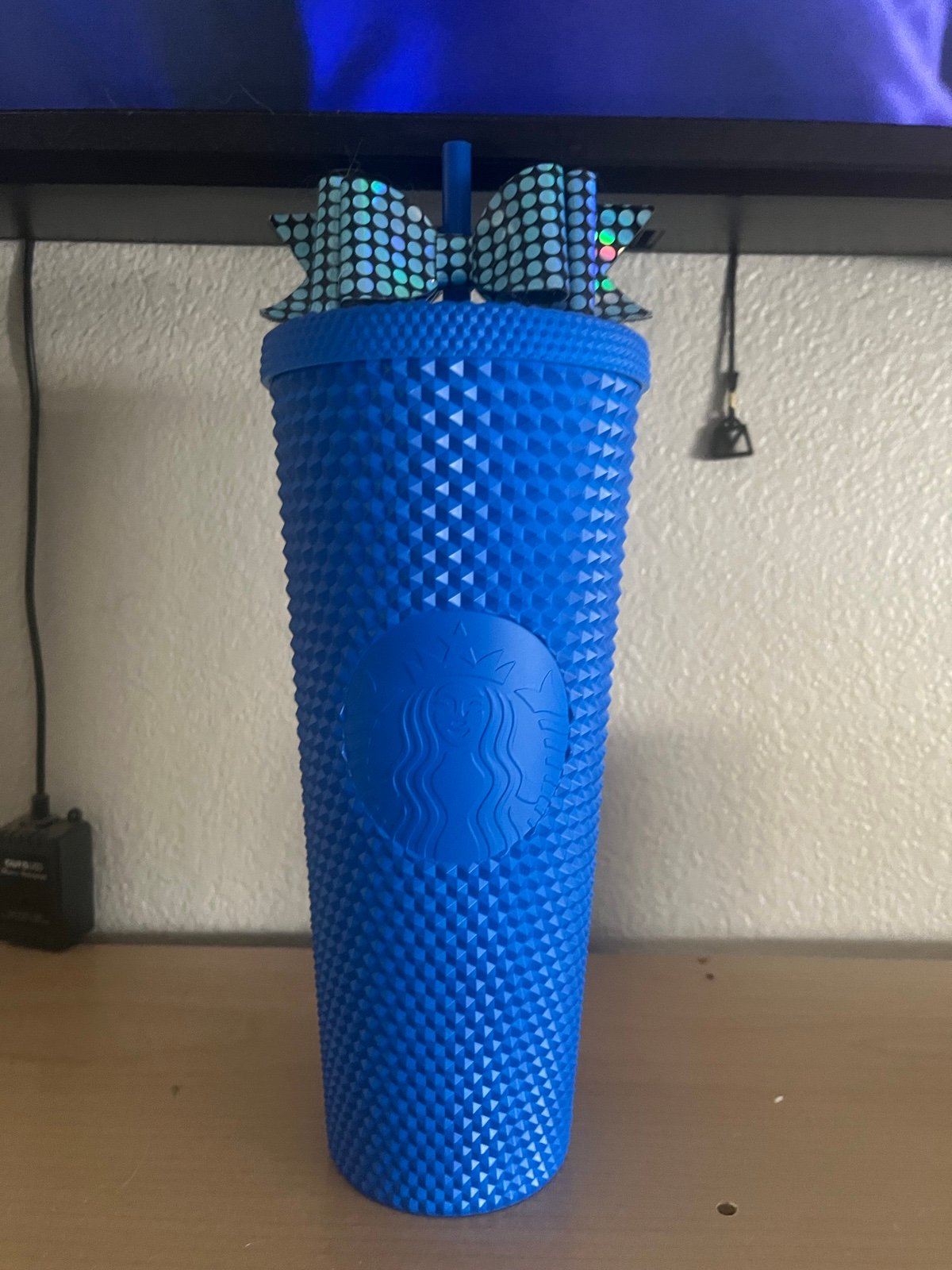 Starbucks China Blue Matte Venti Studded Tumbler & Bow Cover