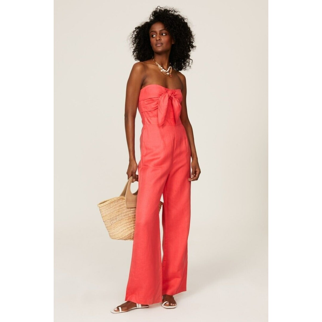 Derek Lam Collective Strapless Linen Jumpsuit Red Womens 44 US M Rent The Runway