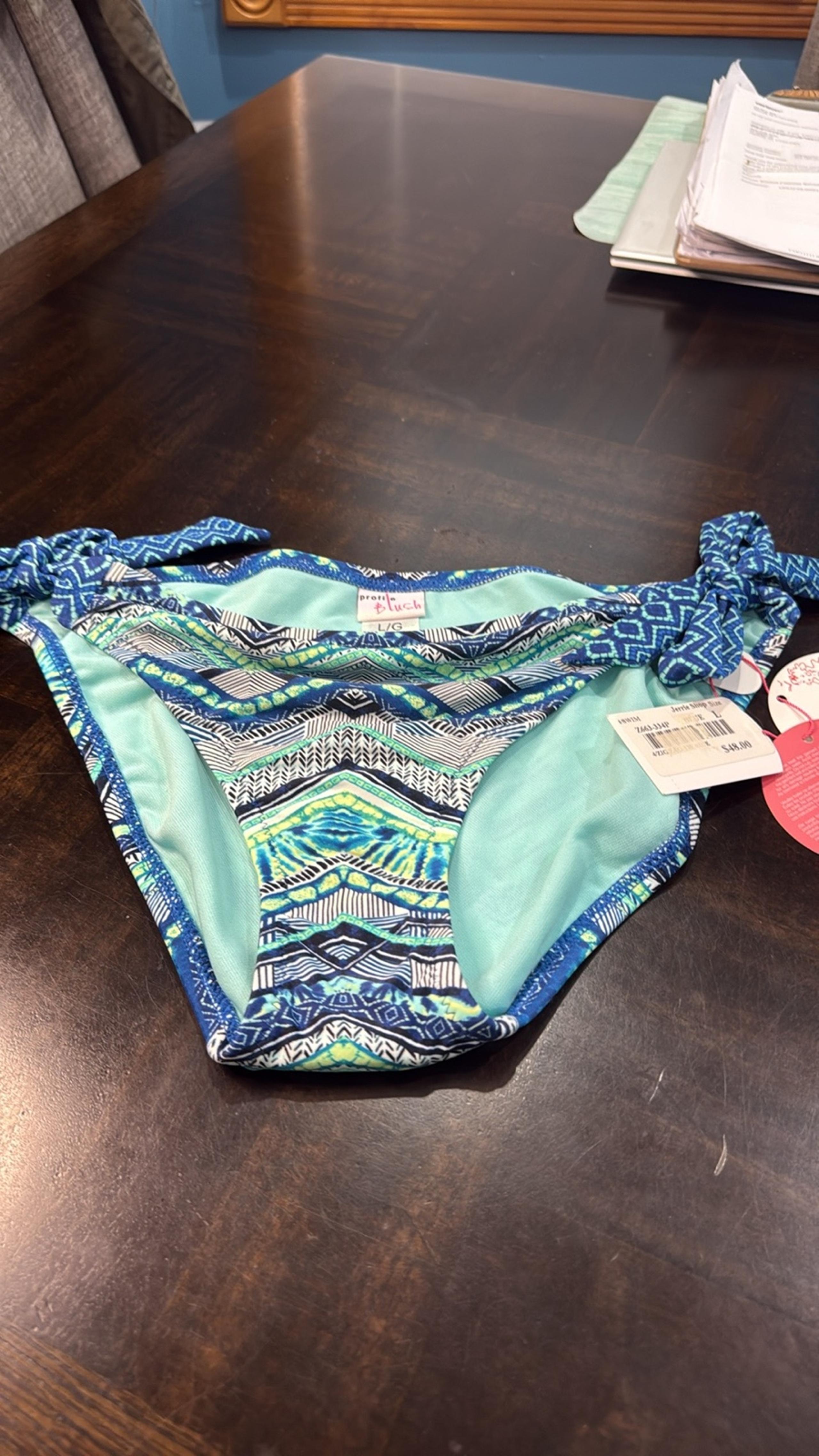 Profile By Gottex Blue and Green Chevron Bikini Bottom 
Brand New Size L